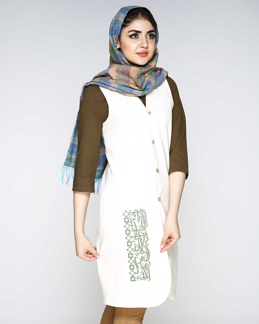 جلیقه یکرو بلند زنانه (چاپدار)